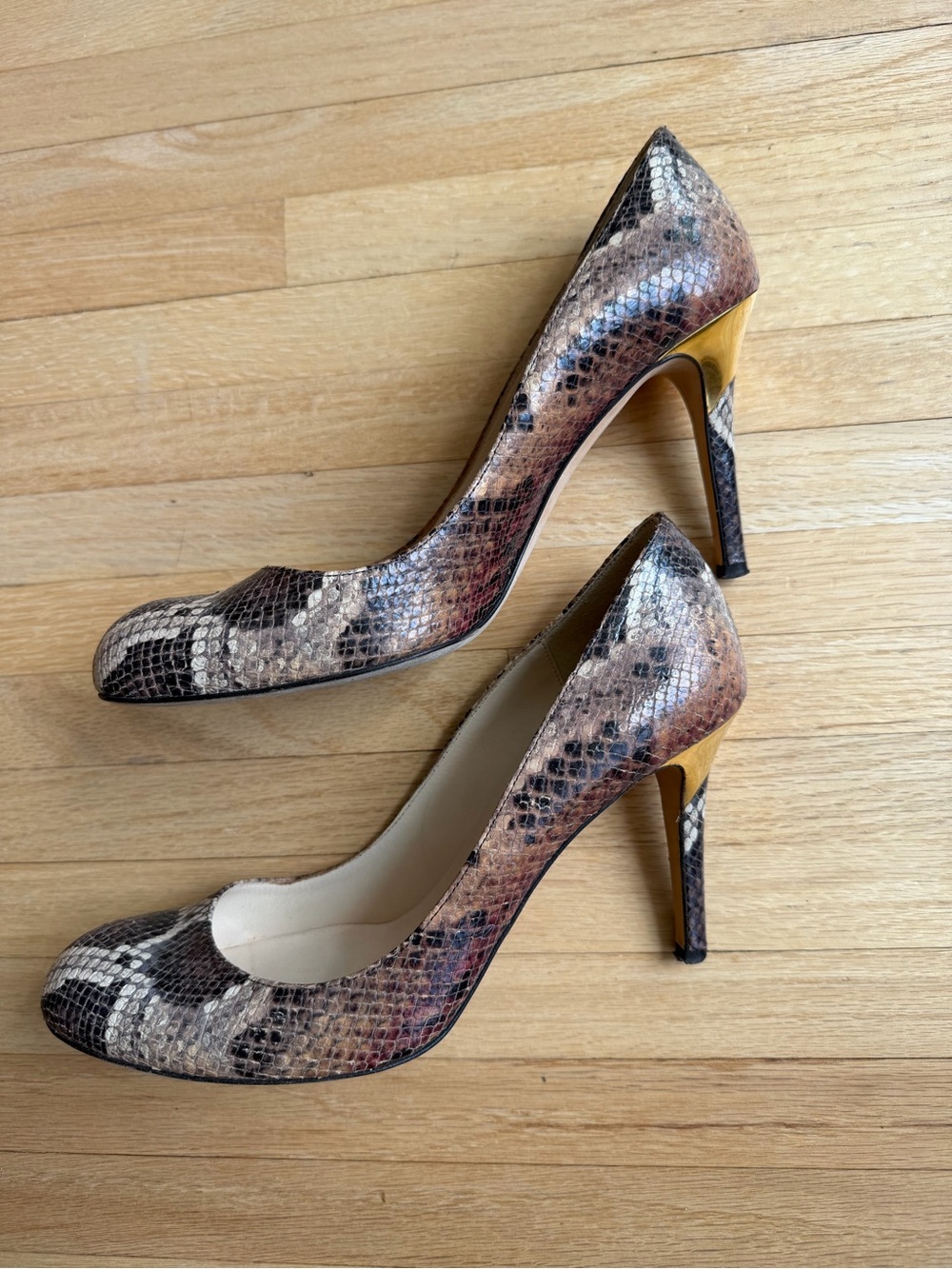 LK Bennett Women’s Snake-Print Pointed Toe Pumps in Brown Multi